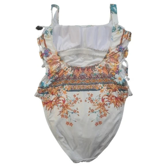 NWT Cole New York Tahiti Plunge Lattice Side Mio One Piece sz L